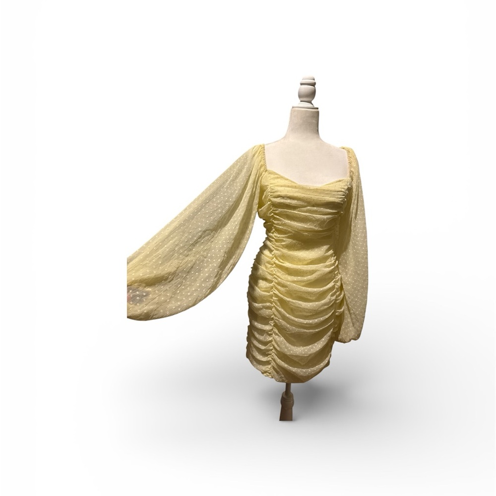 ASOS Yellow Long Sleeve Ruched Dress - Picture 2 of 4